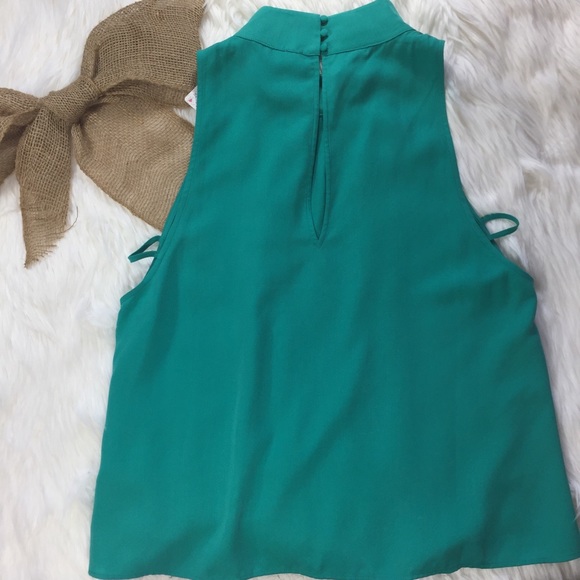 Free People sleeveless mock neck turquoise top - Picture 3 of 8